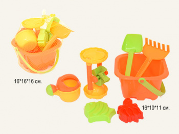 Песочный набор арт. 214A Ведро с лейкой и аксессуарами в сетке_/60 шт./