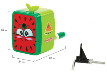 кс_Точилка механическая арт. 270427 ПИФАГОР "Арбуз", корпус зелёный/красный