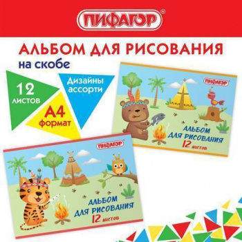 кс_Альбом для рисования арт. 106688 А4 12 л. скоба обложка офсет ПИФАГОР 203х288 мм "Пикник"(2 вида)