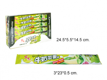 Конфета арт. 002220-3/098056-3 Жевательная трубочка-тянучка "Яблоко и молоко" 16 г 30 шт. в кор.,'#*