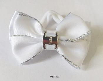 Бант арт. 552-5/KP-5769-1 Белый с серебром на резинке (24 шт.) на листе